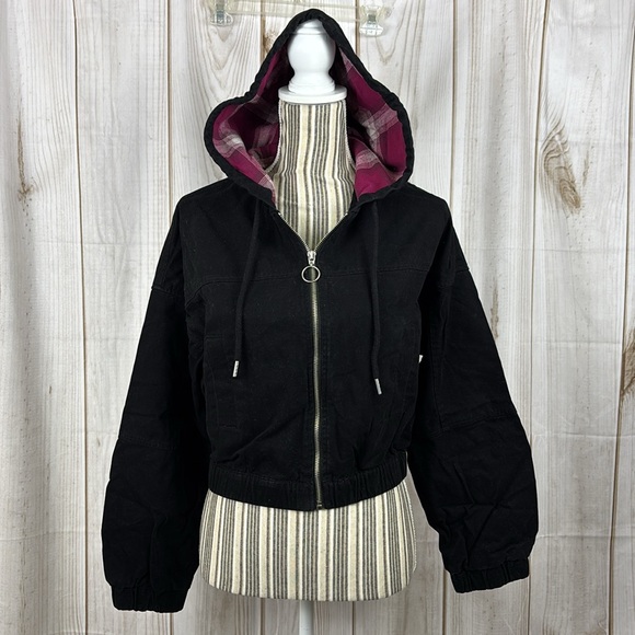 Forever 21 Jackets & Blazers - Forever 21 Cropped Jacket Hooded Lined Coat Drawstring Suede Black Size Small